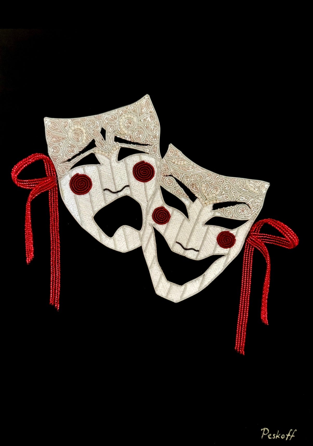 Tragedy & Comedy - Embroidered Art