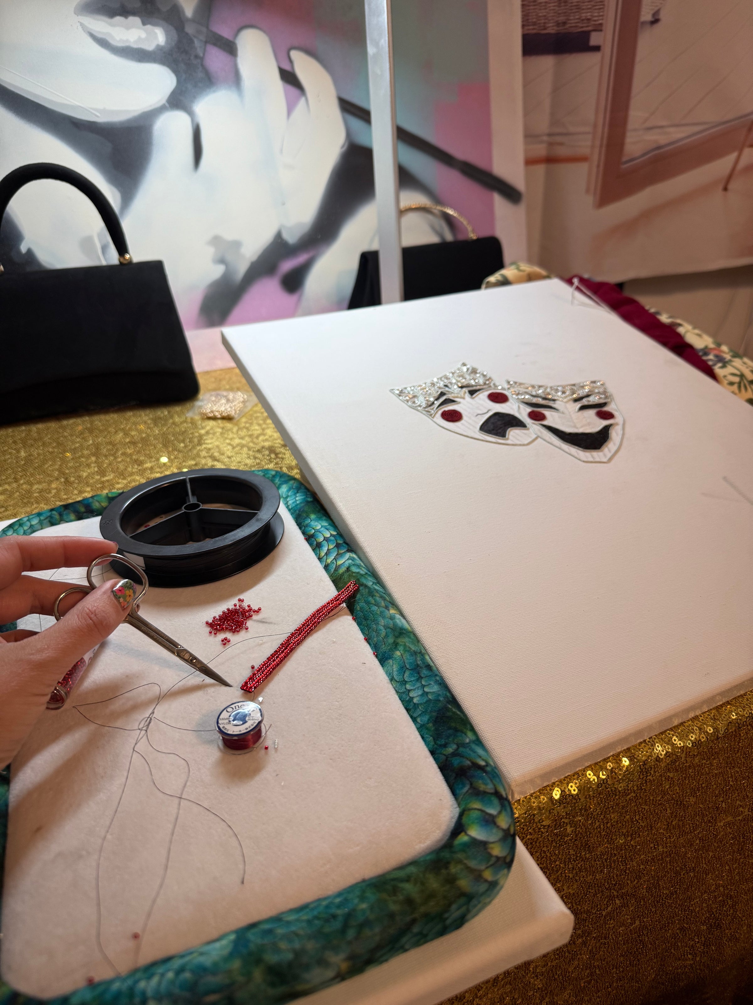 Tragedy & Comedy - Embroidered Art