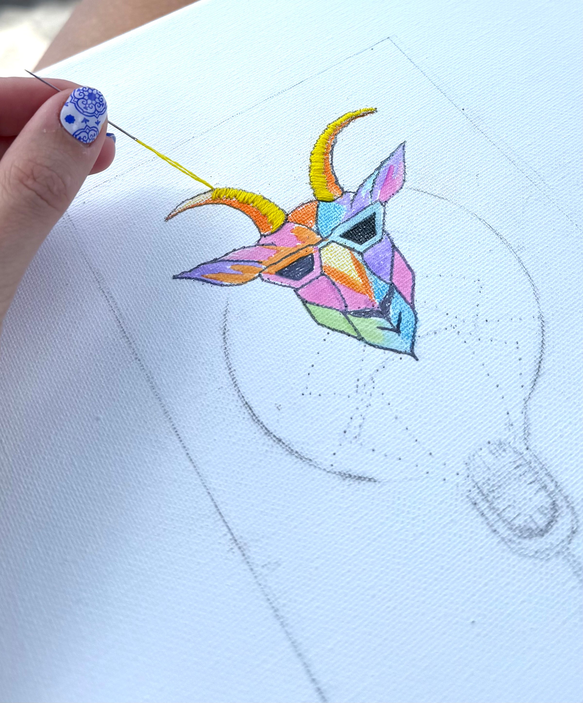 Zodiac Goat - Embroidery on Canvas