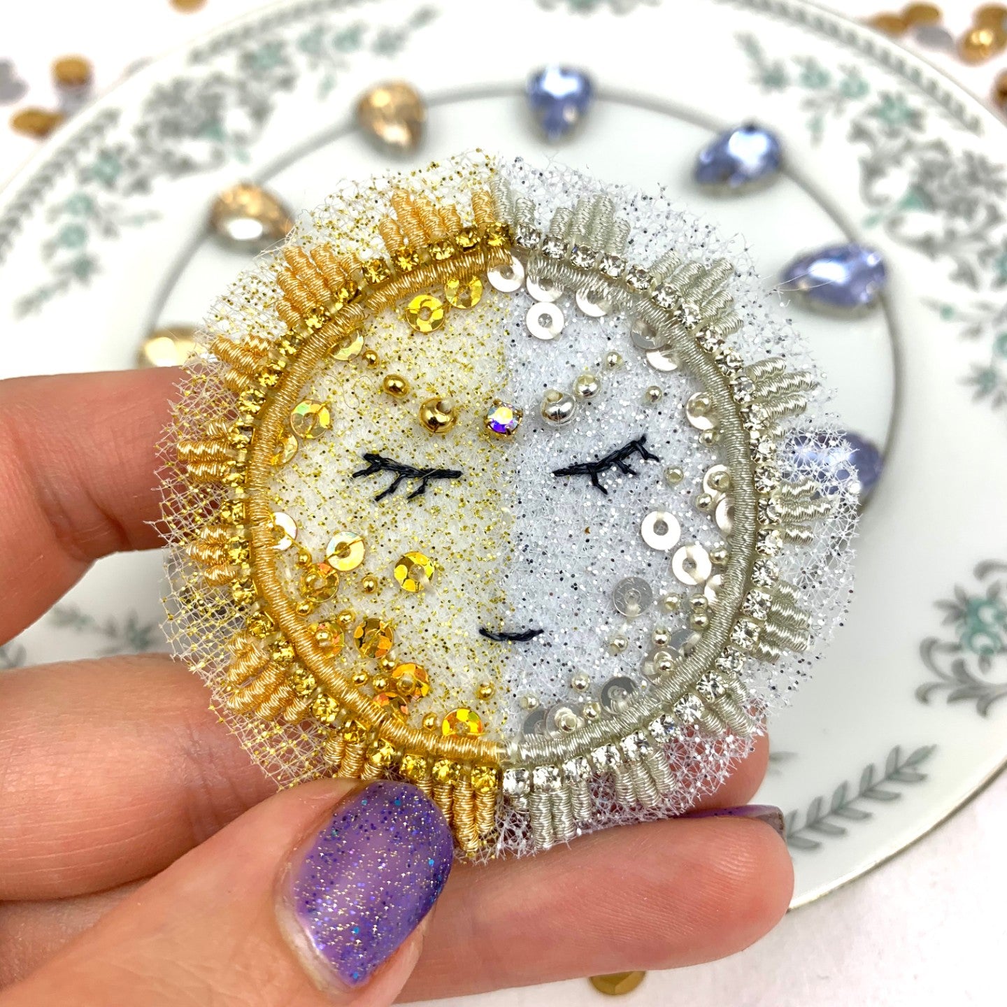 "Sun & Moon" - Magnetic Embroidered Pin